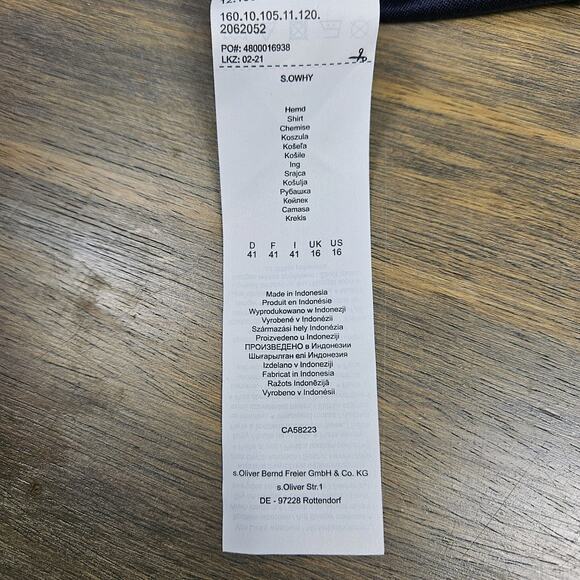 s.Oliver Slim Fit Short Sleeve Button Down Shirt Navy Blue Size 41 Cotton Blend - Picture 6 of 7